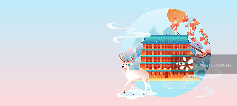 国风节气小雪广州城市建筑矢量插画图片素材