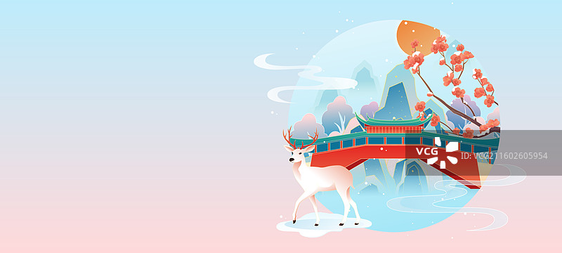 国风节气小雪温州城市建筑矢量插画图片素材