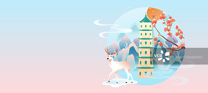 国风节气小雪温州城市建筑矢量插画图片素材