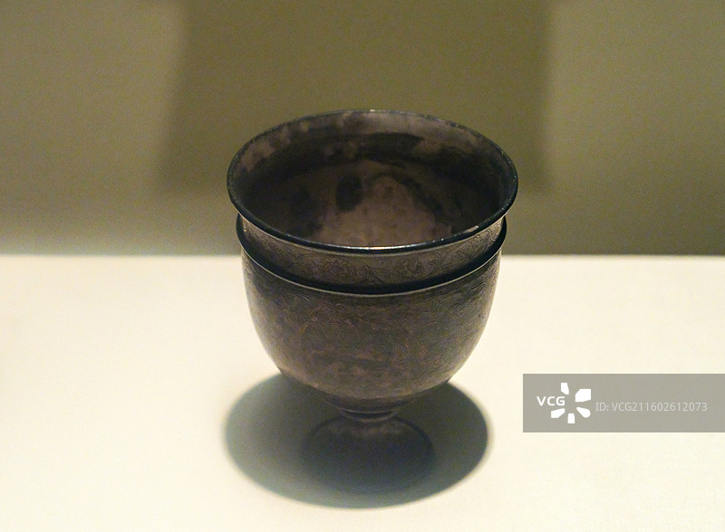 狩猎纹高足银杯 唐代 1963年陕西西安沙坡村出土 中国国家博物馆“古代中国基本陈列”图片素材