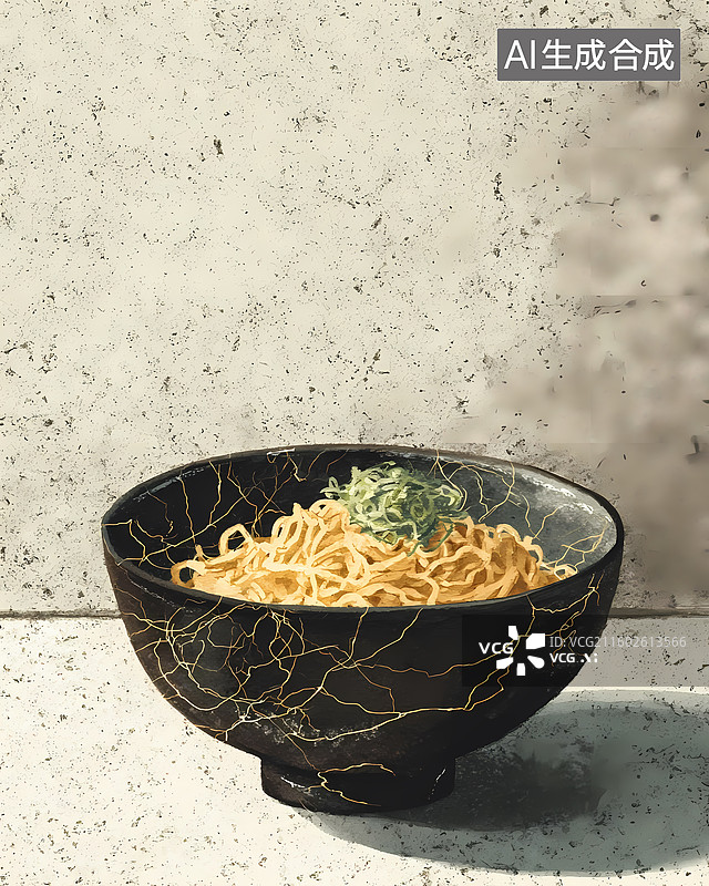 【AI数字艺术】葱油拌面美食插图图片素材