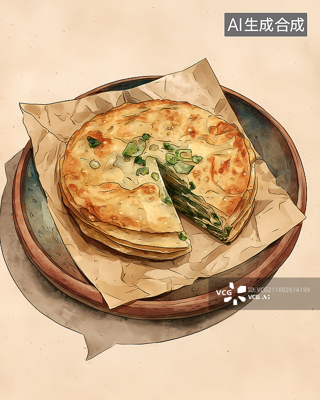 【AI数字艺术】葱油饼美食插图图片素材