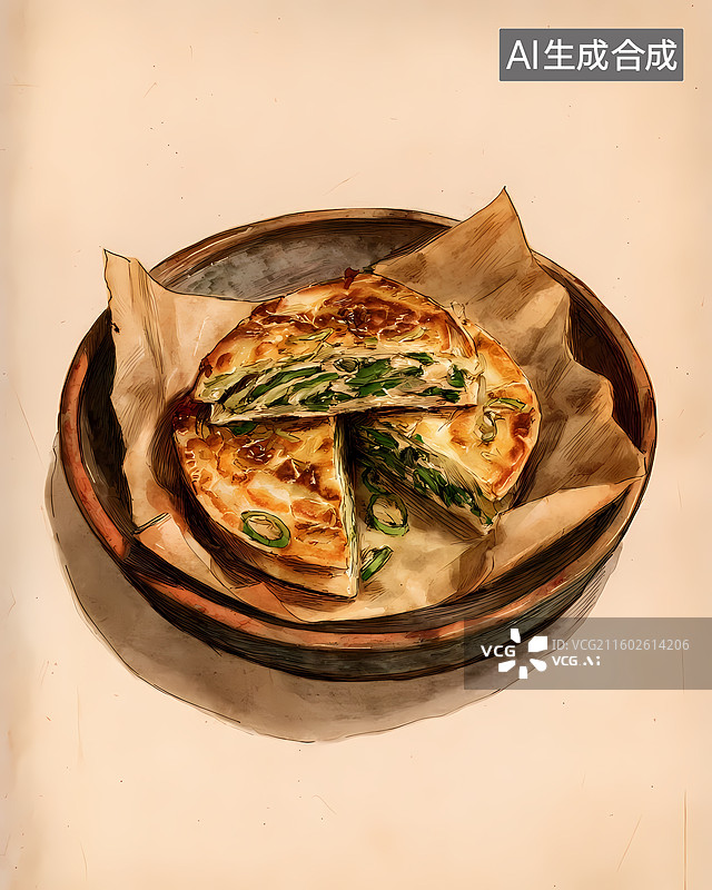 【AI数字艺术】葱油饼美食插图图片素材