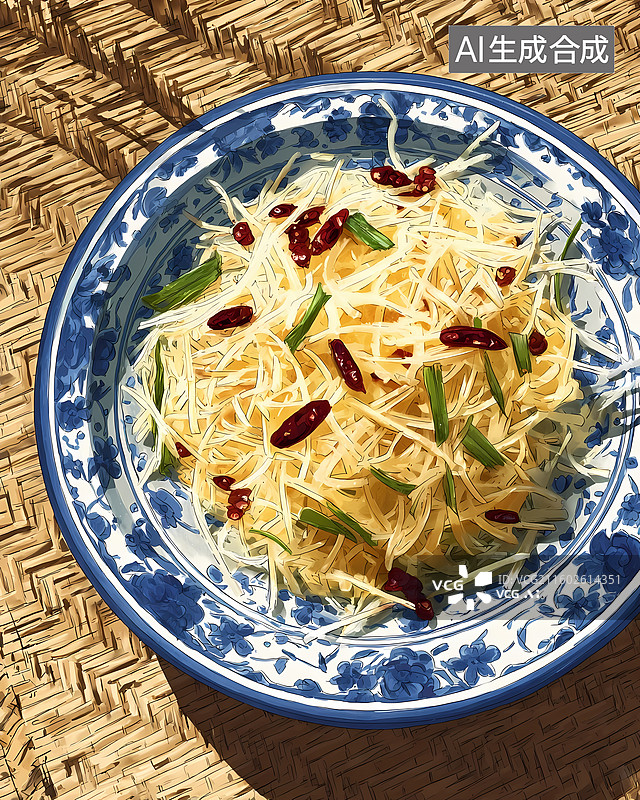 【AI数字艺术】中式土豆丝美食插图图片素材