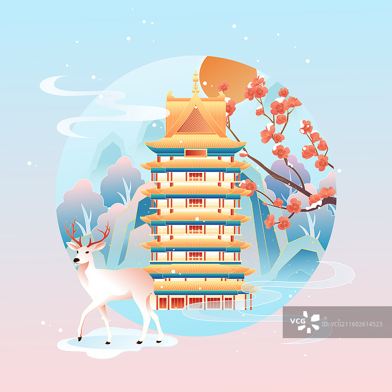 国风节气小雪兰州城市建筑矢量插画图片素材