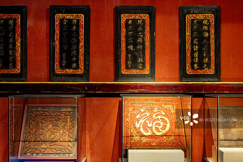 泰宁明清园 百福馆 木制匾额楹联板 收藏明清时期大户人家关于福的宅院家具和木雕藏品 福建三明文化旅游图片素材