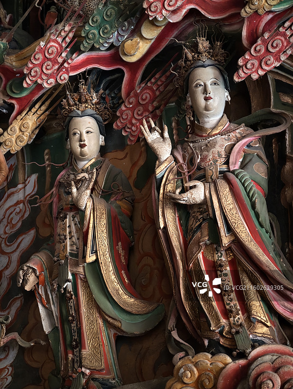 山西长治观音堂观音殿明代悬塑彩塑图片素材