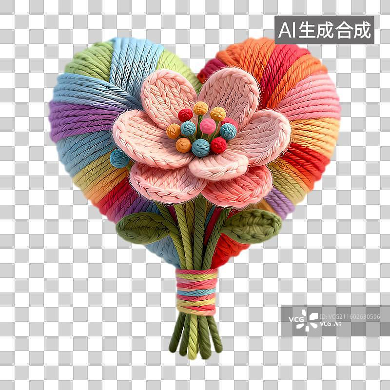 【AI数字艺术】彩色针织心形带花装饰图片素材