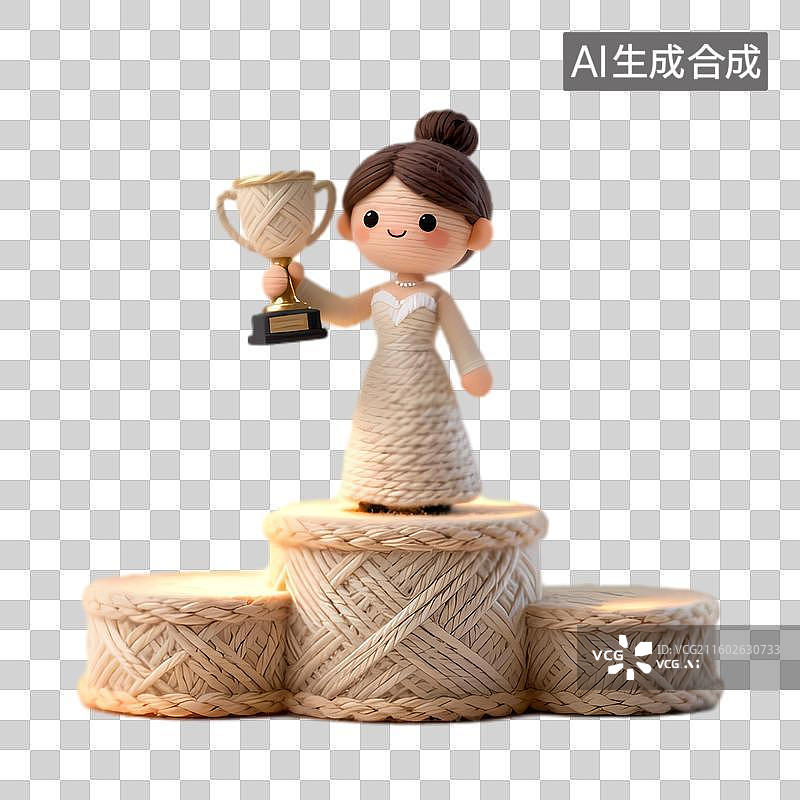 【AI数字艺术】手持奖杯站在领奖台上的女性摆件图片素材