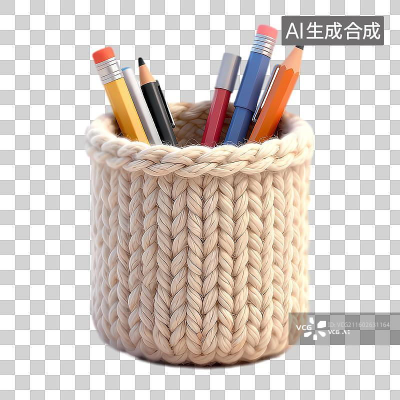 【AI数字艺术】针织笔筒及各类书写工具图片素材