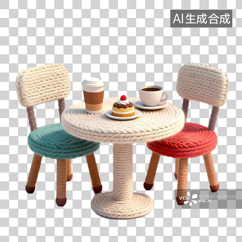 【AI数字艺术】室内编织桌椅与点心图片素材