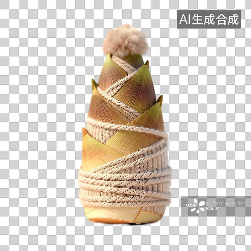 【AI数字艺术】被绳子缠绕并装饰绒球的竹笋图片素材