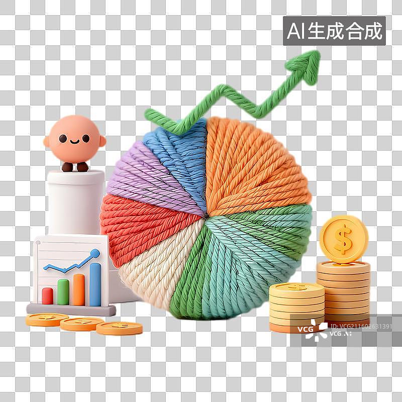 【AI数字艺术】彩色饼图与金融元素插画图片素材