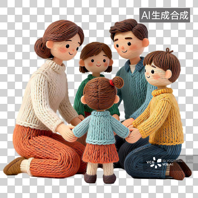 【AI数字艺术】幸福的五口之家温馨团聚图片素材