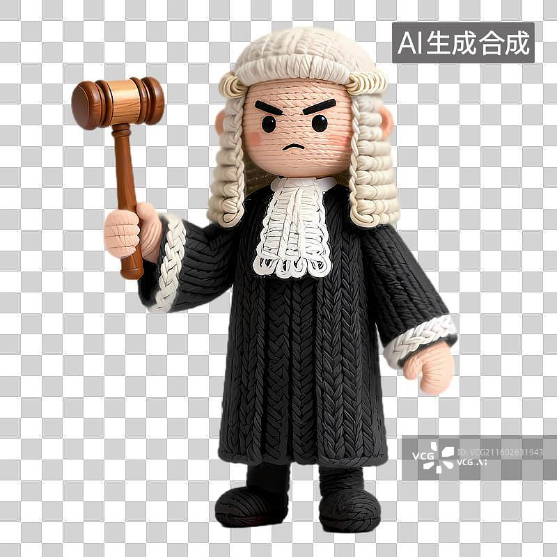 【AI数字艺术】可爱针织法官玩偶手持法槌图片素材