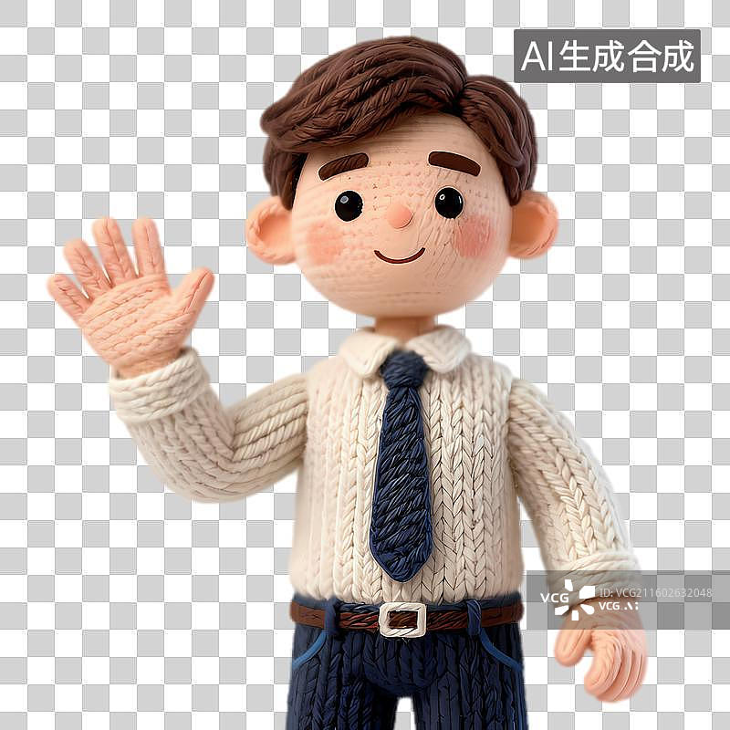 【AI数字艺术】穿着毛衣领带的 cheerful 男性玩偶图片素材