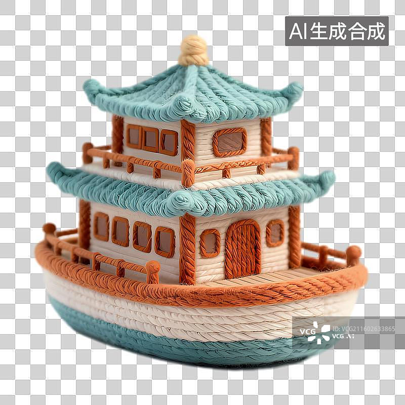 【AI数字艺术】传统中式两层绳编船模型图片素材