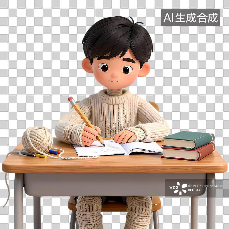 【AI数字艺术】男孩坐在桌前认真书写图片素材