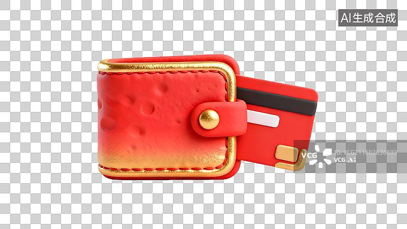 【AI数字艺术】卡通粘土风格的钱包和银行卡  金融货币储蓄题材背景下的钱包银行卡插画图片素材