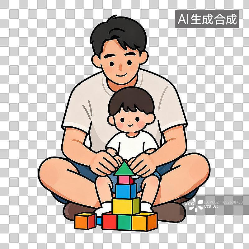 【AI数字艺术】父子一起玩积木图片素材