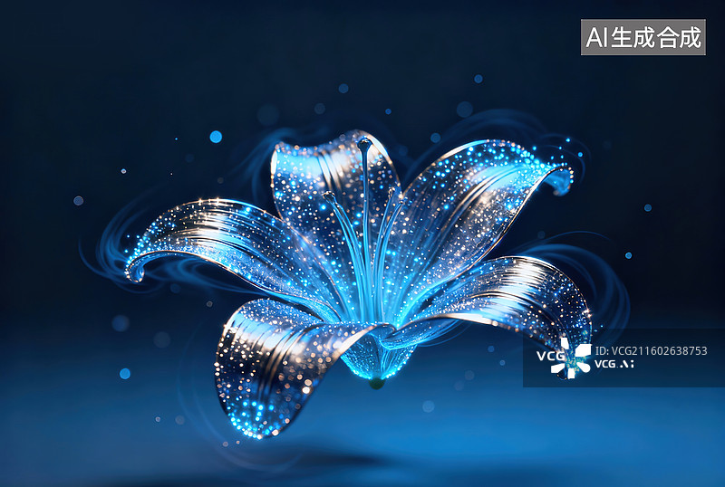 【AI数字艺术】蓝晶幻花・星芒之蕊图片素材