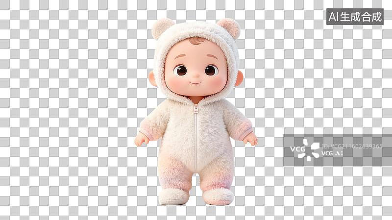 【AI数字艺术】穿着白熊装的可爱娃娃图片素材