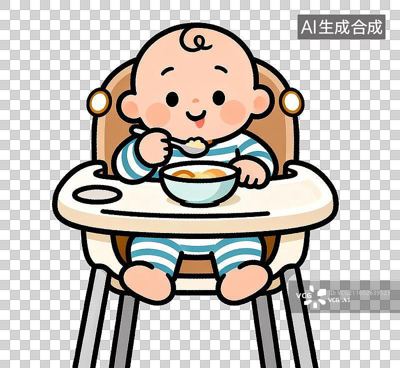 【AI数字艺术】可爱宝宝坐在高脚椅上进食图片素材