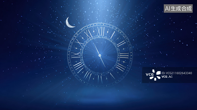 【AI数字艺术】星空下的罗马数字时钟图片素材