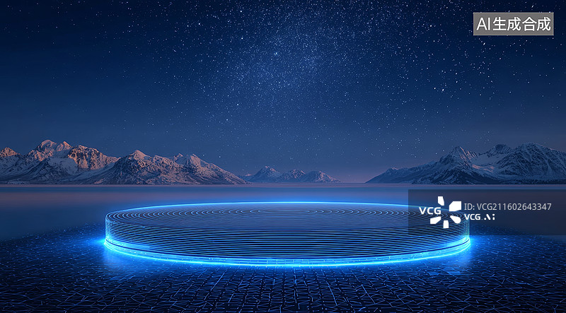 【AI数字艺术】星空下发光的圆形平台图片素材
