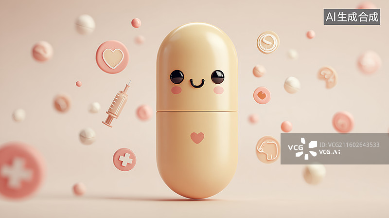 【AI数字艺术】可爱药丸卡通形象图片素材