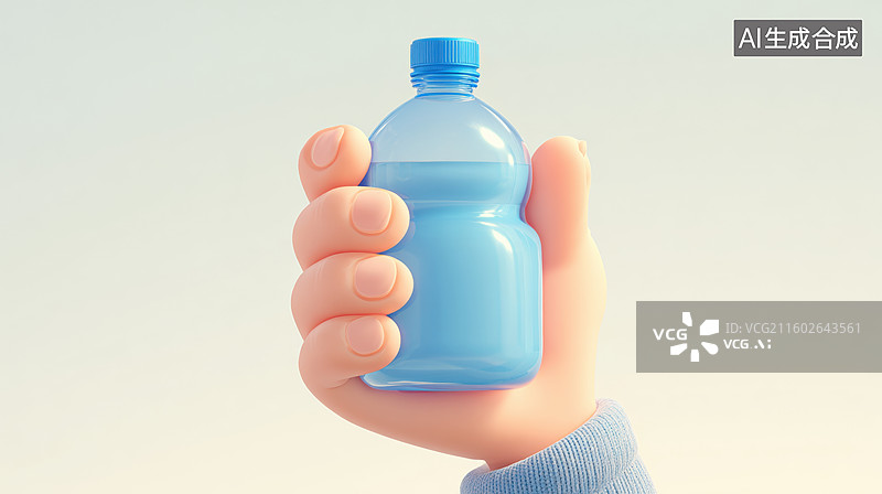 【AI数字艺术】手持蓝色塑料水瓶图片素材