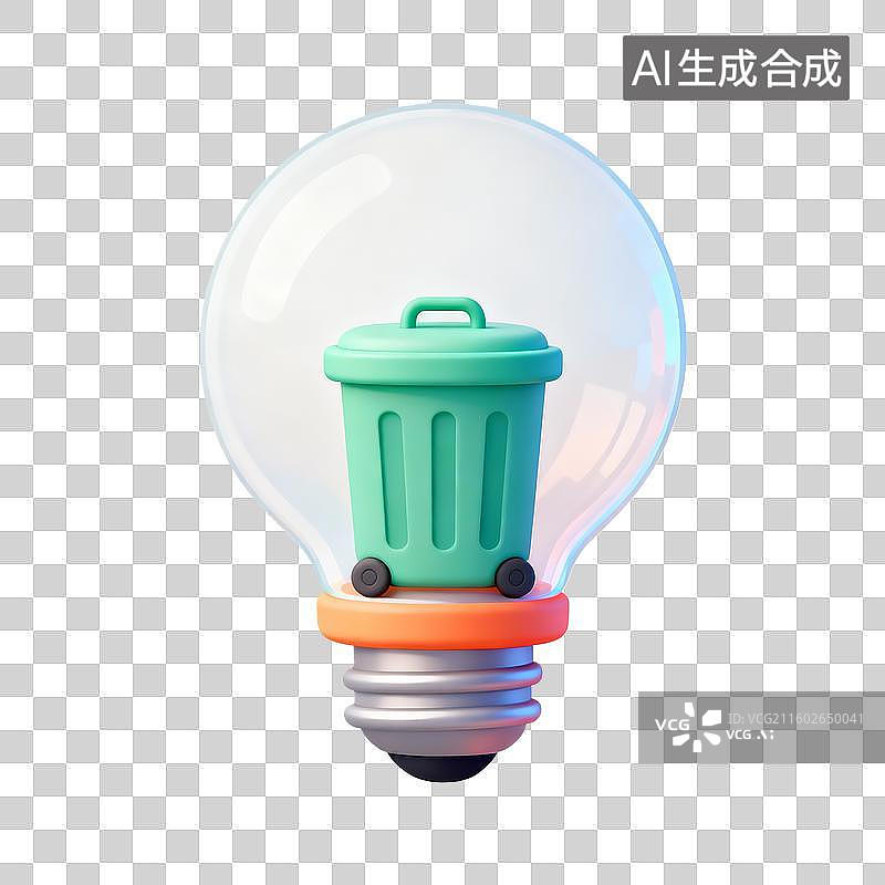 【AI数字艺术】灯泡内的垃圾箱图片素材