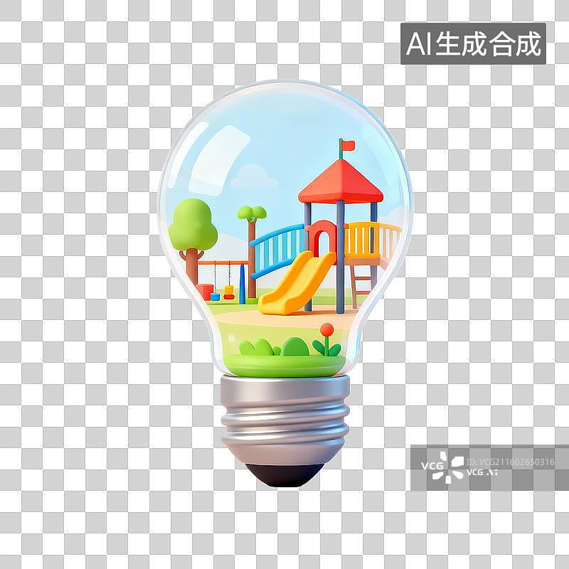 【AI数字艺术】灯泡内的幼儿园图片素材