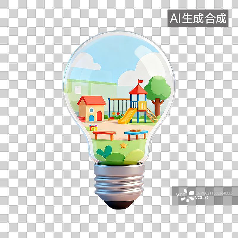 【AI数字艺术】灯泡内的幼儿园图片素材
