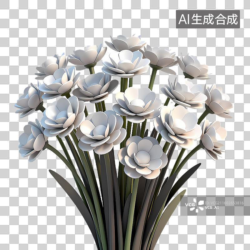 【AI数字艺术】一束白色仿真花卉图片素材