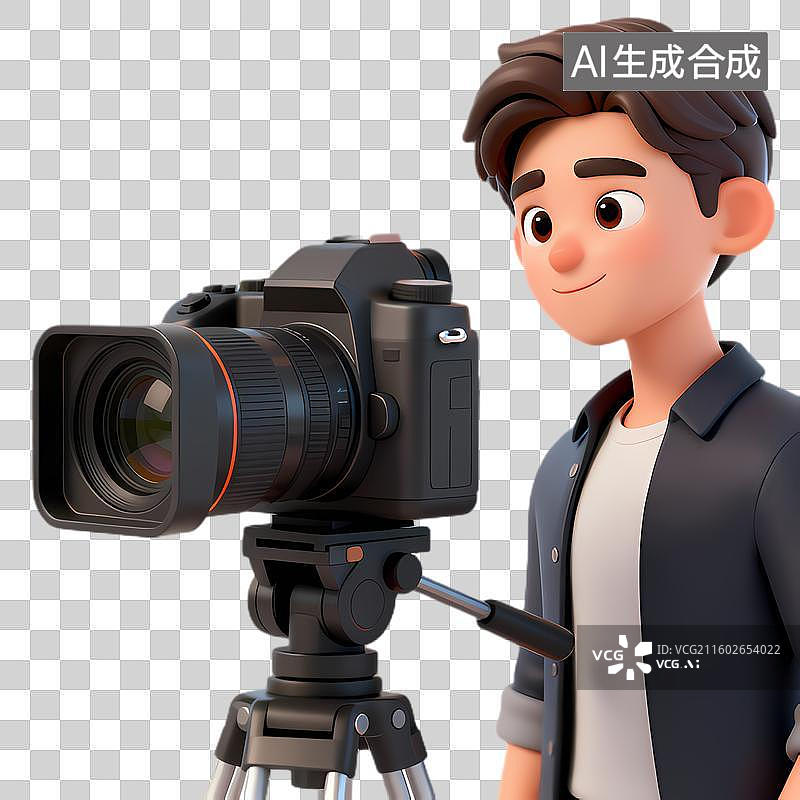 【AI数字艺术】卡通人物与专业摄像机图片素材