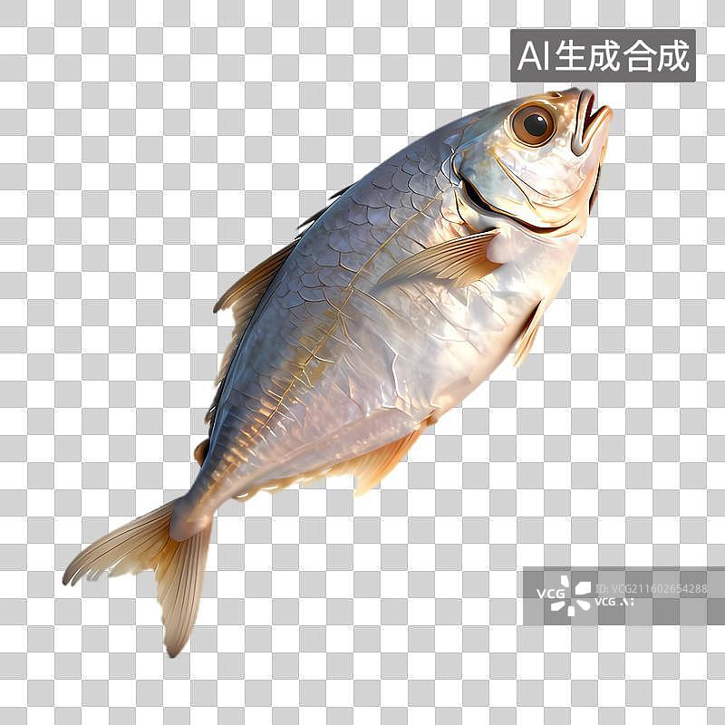 【AI数字艺术】一条带有银色鳞片的新鲜鱼图片素材