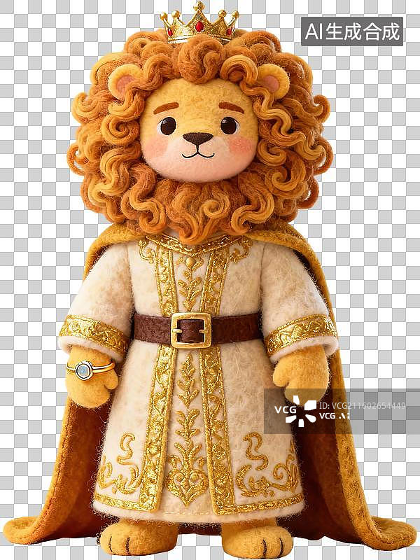 【AI数字艺术】狮子座 12星座火象拟人形象造型 3D卡通毛毡风格插画毛绒玩具人物盲盒手办创意设计 透明无背景图片素材