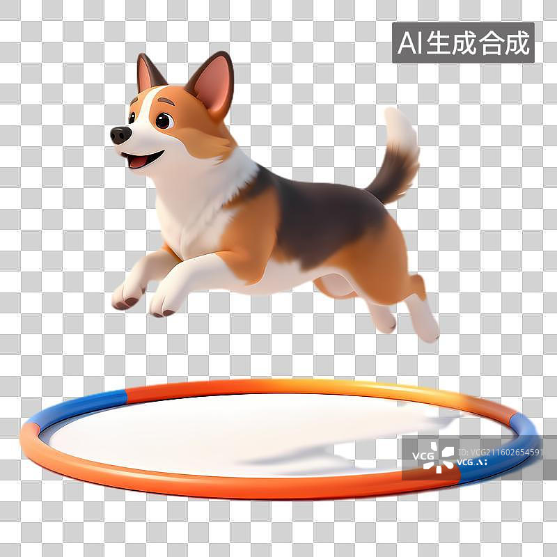 【AI数字艺术】可爱柯基犬跳过彩色障碍环图片素材