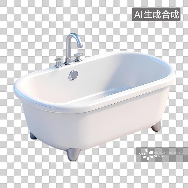 【AI数字艺术】白色经典浴缸带金属水龙头图片素材