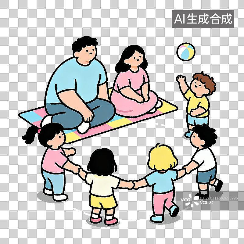 【AI数字艺术】一群孩子和成人欢乐互动场景图片素材