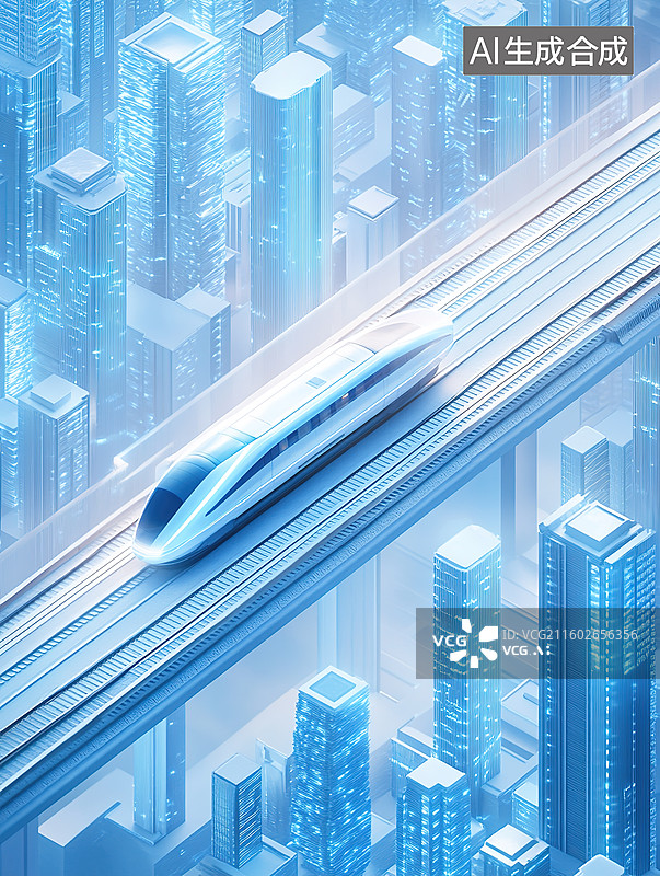 【AI数字艺术】3D卡通风格城市中穿梭的快速列车图片素材