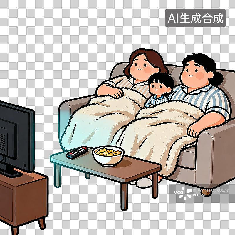 【AI数字艺术】一家人在家中看电视图片素材
