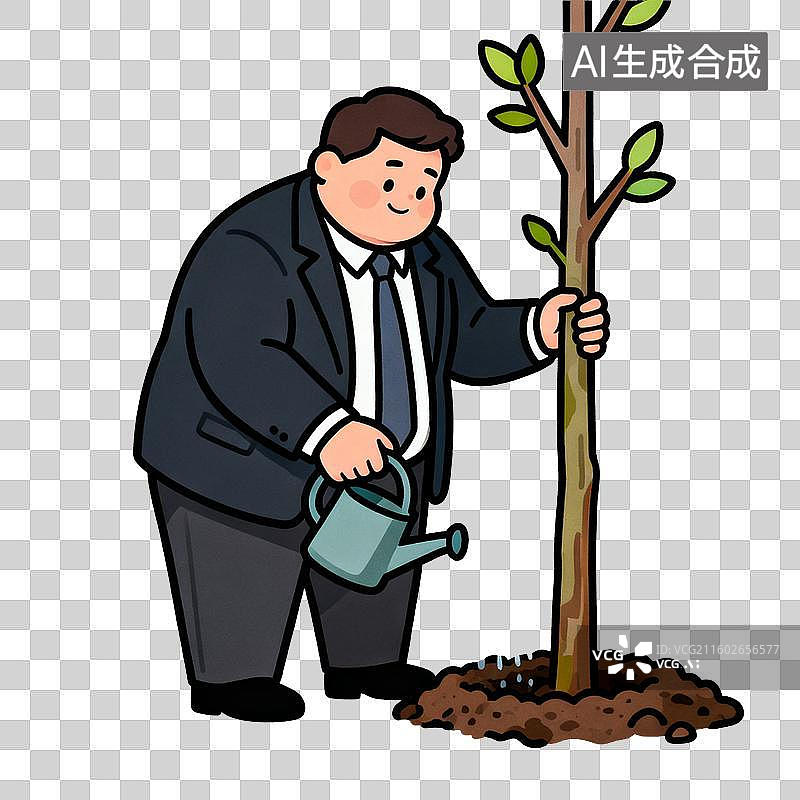 【AI数字艺术】穿着西装的人给树浇水图片素材
