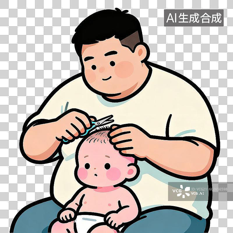 【AI数字艺术】父亲给婴儿细心理发图片素材