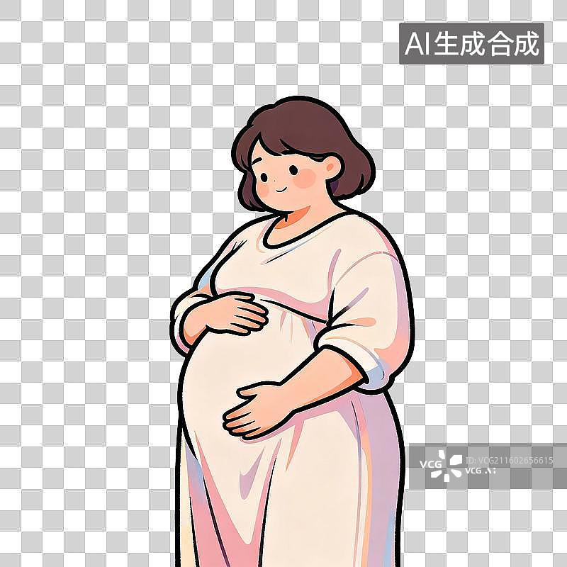 【AI数字艺术】站立轻抚腹部的孕妇图片素材