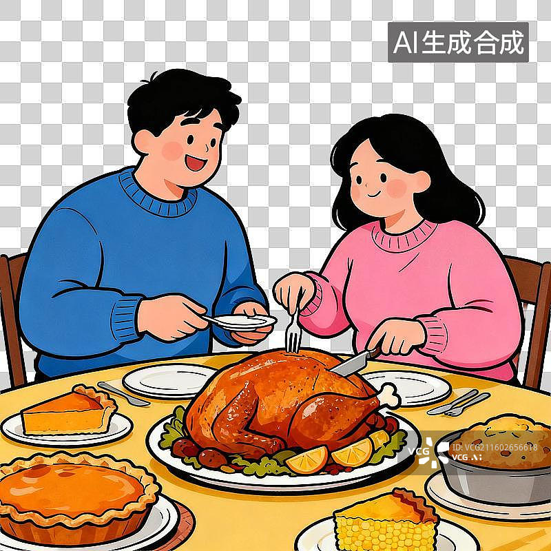【AI数字艺术】情侣享用感恩节美食图片素材