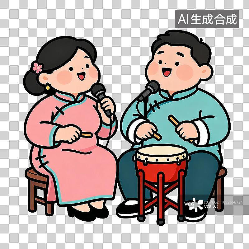 【AI数字艺术】两人表演传统中式说唱图片素材