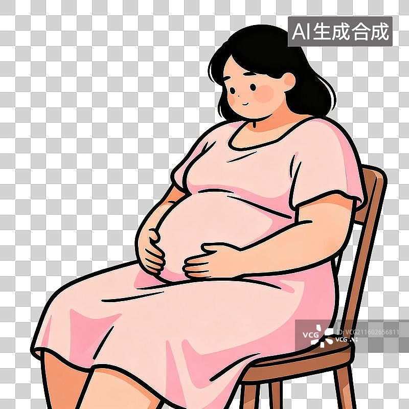 【AI数字艺术】坐着的怀孕女性展示腹部图片素材