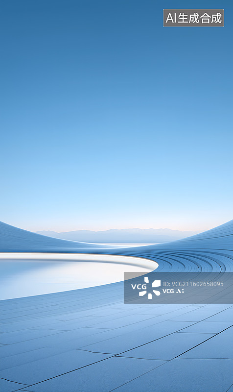 【AI数字艺术】现代流线型建筑与蓝天图片素材